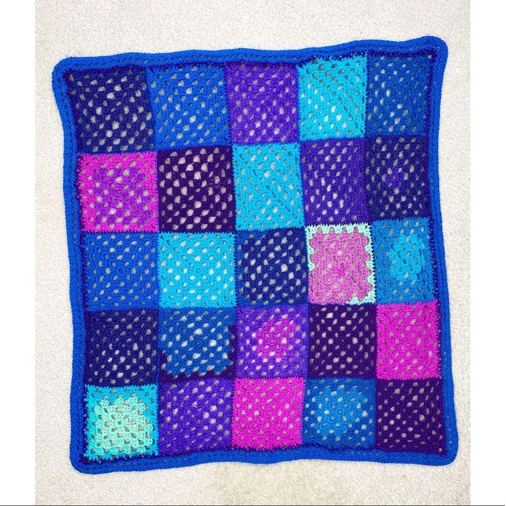 Granny Square Crochet Blue & Purple Afghan Throw Blanket